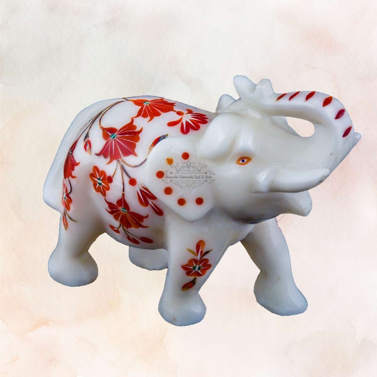 Red & Orange Designed Marble Elephant